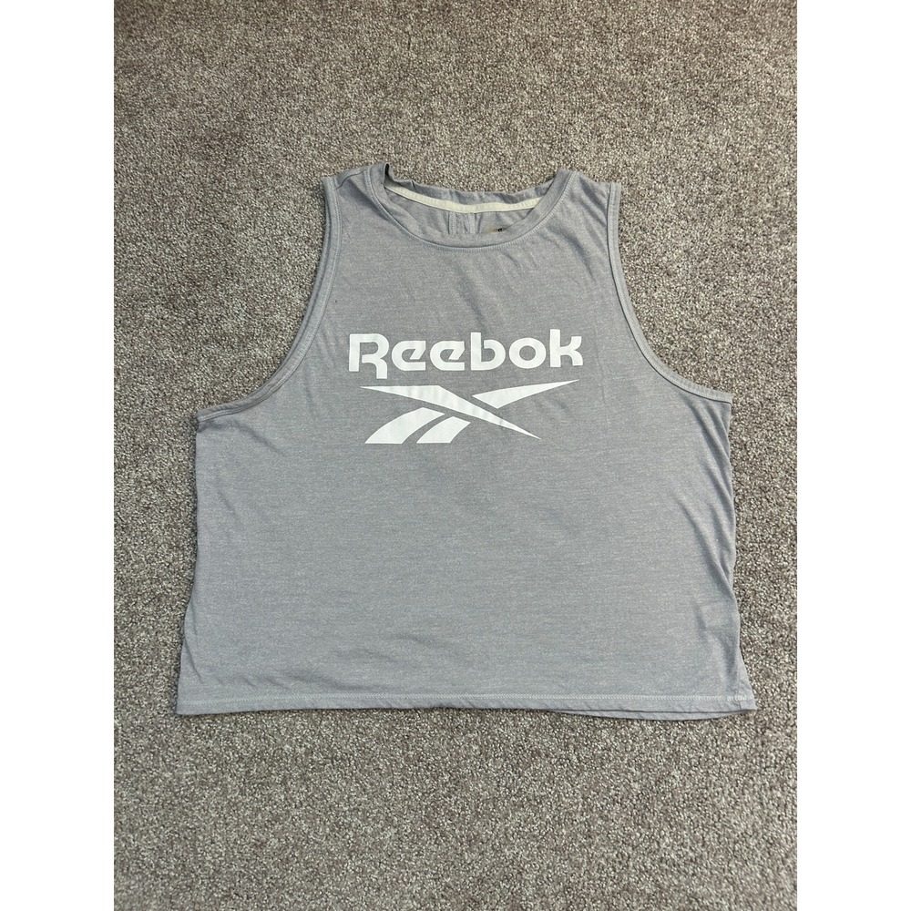 Reebok Tank Top Womens Medium Gray Good Keyhole Back Logo Graphic Activewear